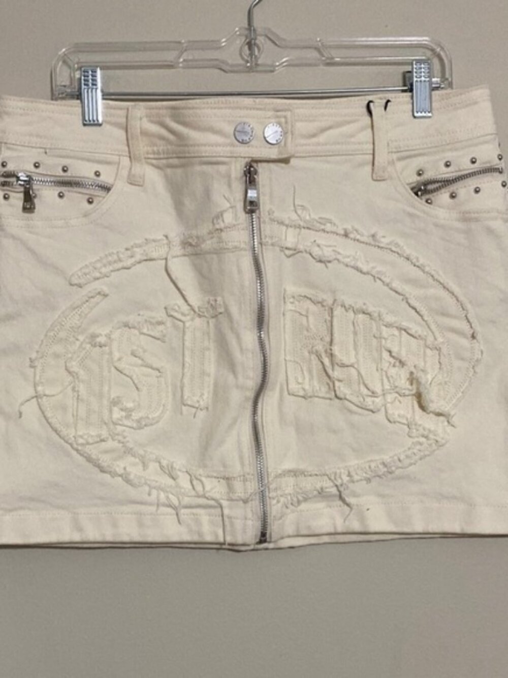 First Row Stylish Cream Skirt with Zipper Detail women L rodeo festival Y2K goth